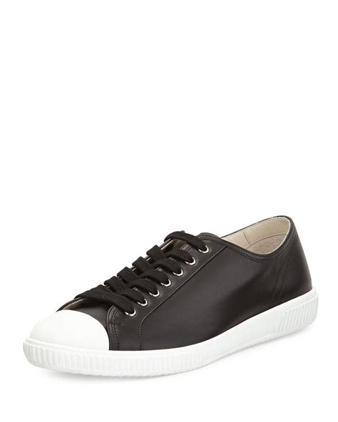 prada leather cap-toe low-top sneaker black|Prada Downtown Logo Low Top Sneaker (Women) .